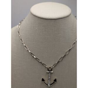 Brighton Anchor Pendant Necklace 18in Silver Tone w Rhinestones reversibleale